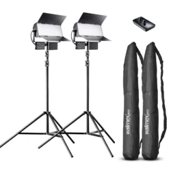 Walimex pro LED Sirius 160 Bi Color Flächenleuchte 2er Set mit 2x Lampenstativ und Fernbedienung, Flächenlicht 65 W, Videoleuchte stufenlos dimmbar, Stativ 90-260 cm mit Federdämpfung