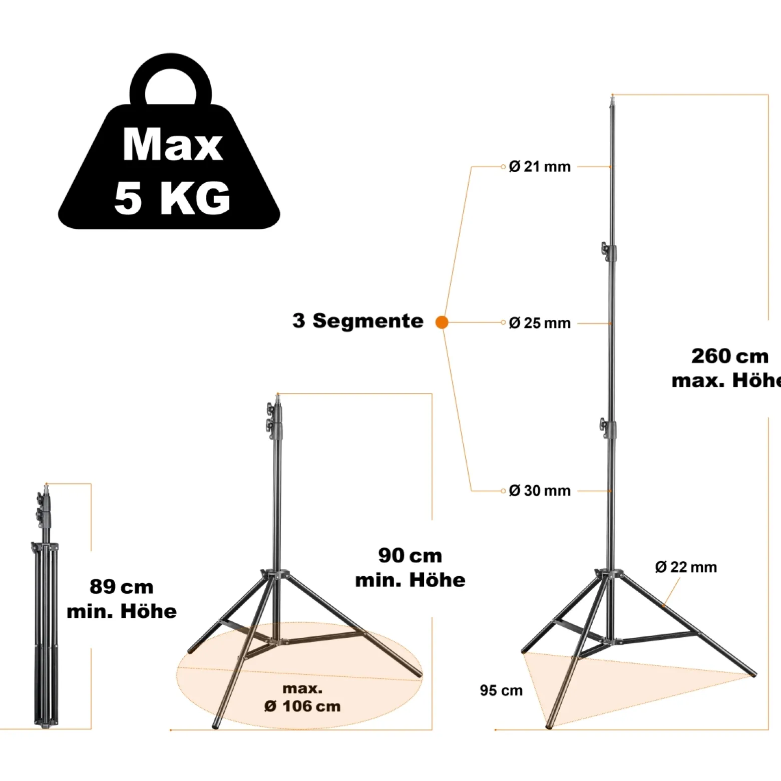 Walimex pro LED Versalight 500 Daylight Set bestehend aus Flächenleuchte, Lampenstativ bis 260 cm und 2 Akkus