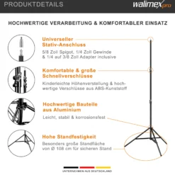 Walimex pro Lichtstativ WT-806 2er-Set bis 256 cm Höhe, Blitzstativ mit Federdämpfung inkl. 3/8