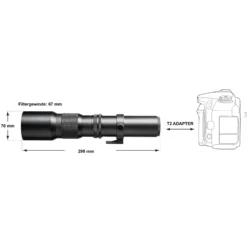 Walimex pro 500/8,0 Linsen Objektiv kompatibel mit Nikon F, DSLR-Objektiv für Vollformat und APSC, Teleobjektiv mit eingebauter Irisblende, hochwertiges Kameraobjektiv