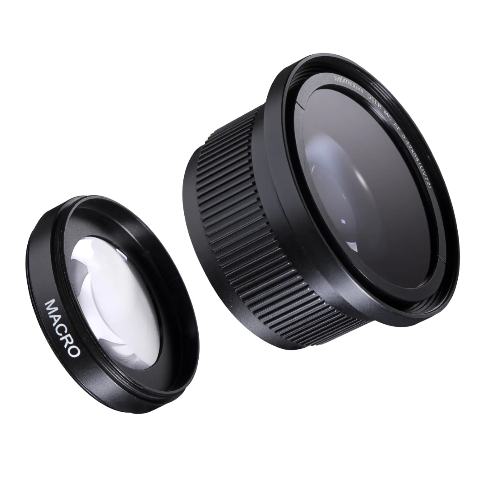 Walimex pro Makro Fish Eye Vorsatzlinse - 0.42 x 58 mm - für Fisheye und Makroeffekte - Konverter mit abschraubbarer Makrolinse - mit Linsenbeutel - Kamera und Foto Zubehör