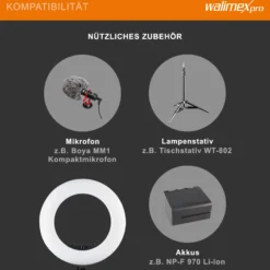 Walimex pro Medow 960 Pro LED-Ringlicht Set inkl. Stativ & NP-F Akkus, Bi-Color Ringleuchte, dimmbare Videoleuchte mit Fernbedienung 96 W, Lampenstativ mit Federdämpfung