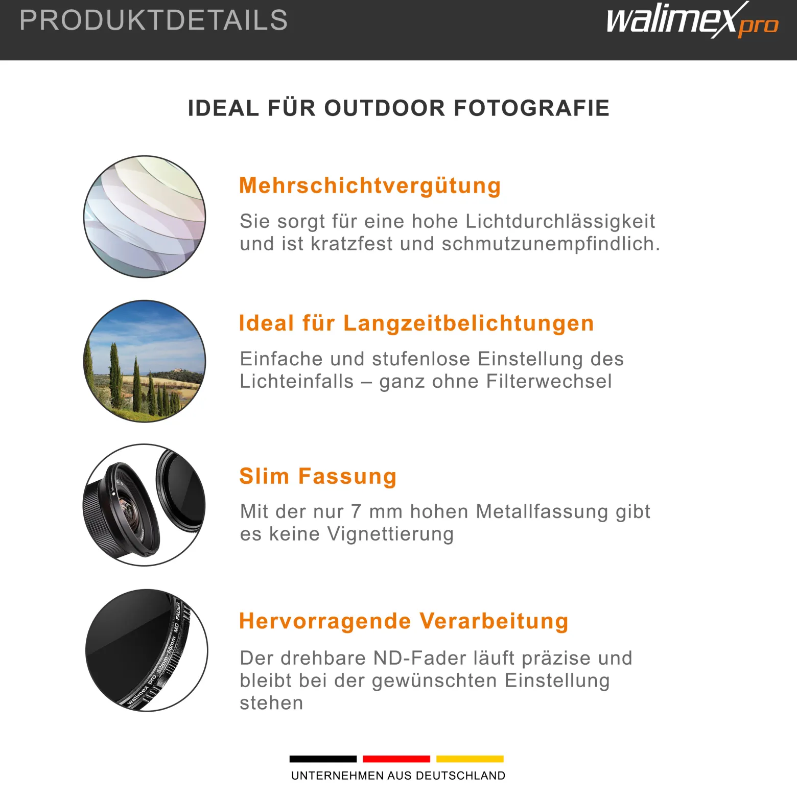Walimex pro ND-Fader Graufilter vergütet 52 mm ND2-ND400 - Objektiv Filter aus hochwertigem optischem Glas, mit Metallfassung und Schutzhülle - Foto Zubehör
