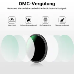 Walimex pro ND2-ND400 77 mm Fader Slim variabler Graufilter mit 9 Blendenstufen, ND Filter mit 18-lagiger Beschichtung