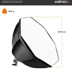 Walimex pro Octagon Softbox 55 cm mit 35 W LED Set inkl. FT-8051 Lampenstativ bis 260 cm Höhe, Studioleuchte 5000 K Tageslicht plus Lichtstativ mit Federdämpfung