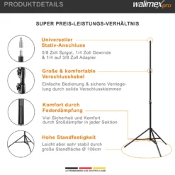 Walimex pro Octagon Softbox 55 cm mit 35 W LED Set inkl. FT-8051 Lampenstativ bis 260 cm Höhe, Studioleuchte 5000 K Tageslicht plus Lichtstativ mit Federdämpfung