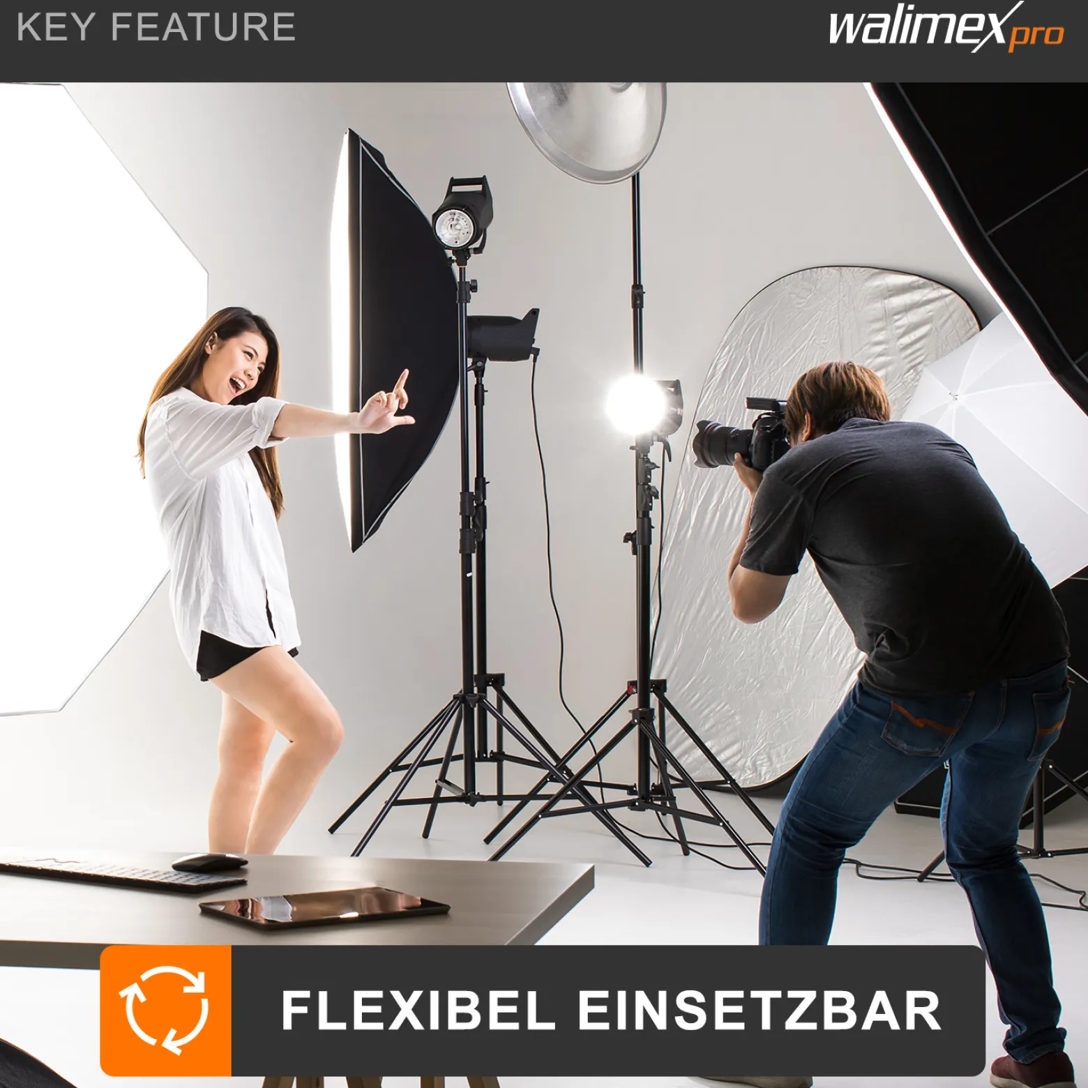 Walimex pro Octagon Softbox 55 cm mit 35 W Daylight LED, Studioleuchte 5000 K Tageslicht, Soft Box neigbar um ca. 135°, inkl. Diffusor ideal für Fotostudio