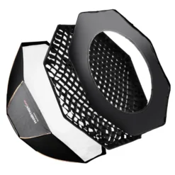 Walimex pro Octagon Softbox Plus Orange Line 90 cm - 600 x 900 x 900 mm - mit golden-silbernem Einsatz - schwarz-weiß - Lichtformer inkl. Adapters für Elinchrom