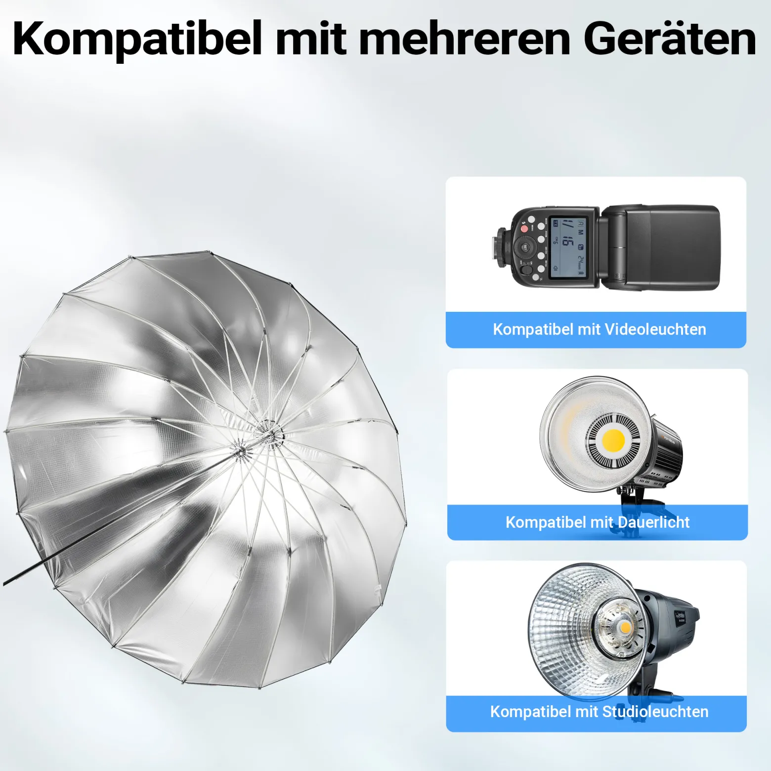Walimex pro Parabol Reflexschirm schwarz/silberfarben Ø 165 cm + Diffusor – Lichtformer Set für Fotografie und Videografie