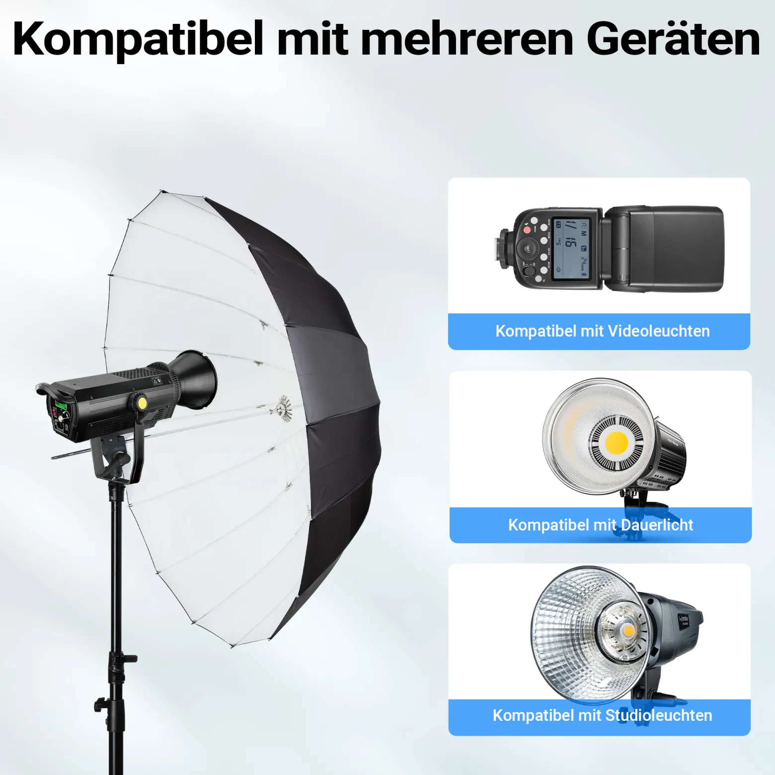 Walimex pro Parabol Reflexschirm schwarz/weiß Ø 165 cm + Diffusor – Lichtformer Set für Fotografie und Videografie