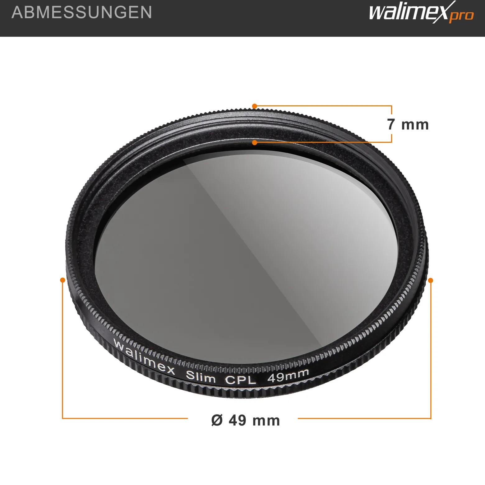 Walimex pro Polfilter zirkular slim 49 mm, Polarisationsfilter inkl. Schutzhülle, CPL Filter mit Metallfassung, Kamera Pol Filter für professionelle Aufnahmen