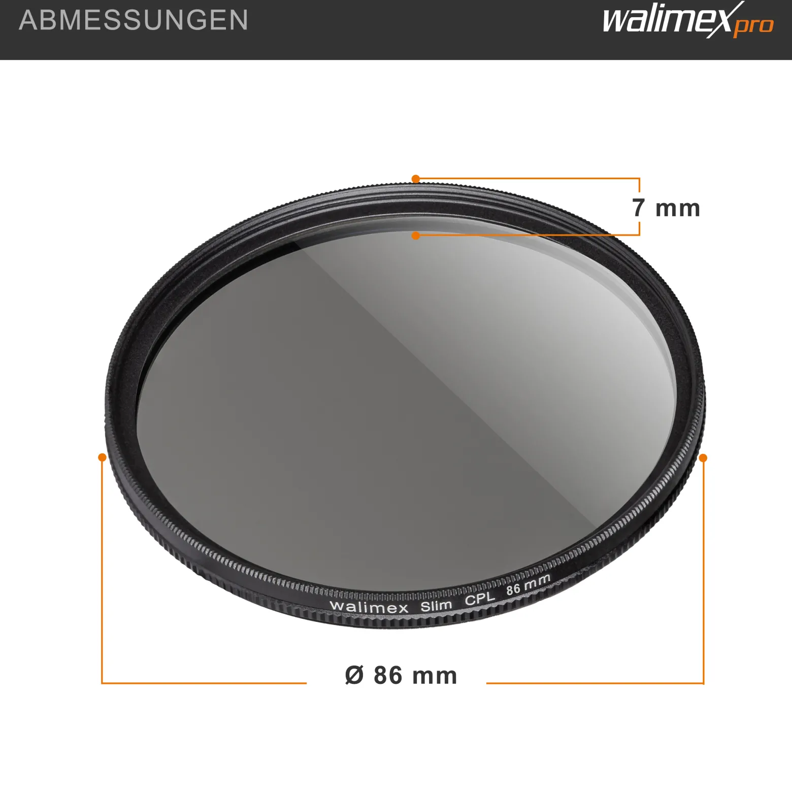 Walimex pro Polfilter zirkular slim 86 mm, Polarisationsfilter inkl. Schutzhülle, CPL Filter mit Metallfassung, Kamera Pol Filter für professionelle Aufnahmen