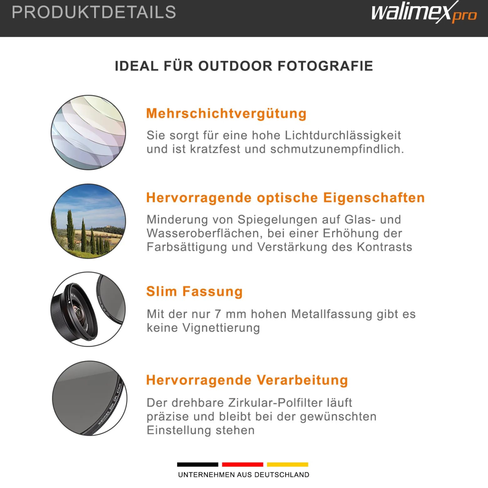 Walimex pro Polfilter zirkular slim 67 mm, Polarisationsfilter inkl. Schutzhülle, CPL Filter mit Metallfassung, Kamera Pol Filter für professionelle Aufnahmen