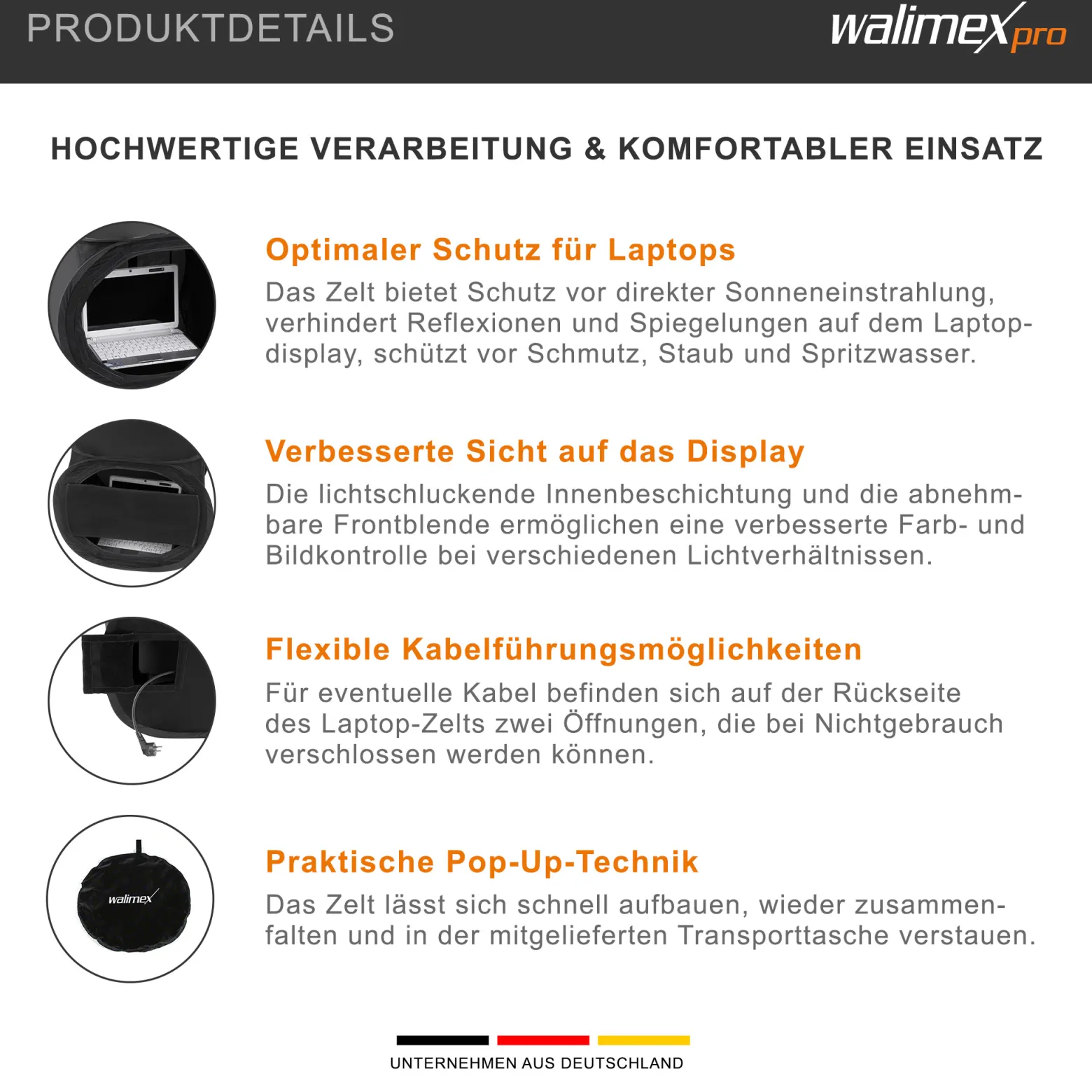 Walimex pro Pop-Up Laptop-Zelt 50 x 50 x 50 cm Sonnenschutz und Blendschutz, Fotozelt für verbesserte Farb- und Bildkontrolle ideal für Outdoor-Shootings