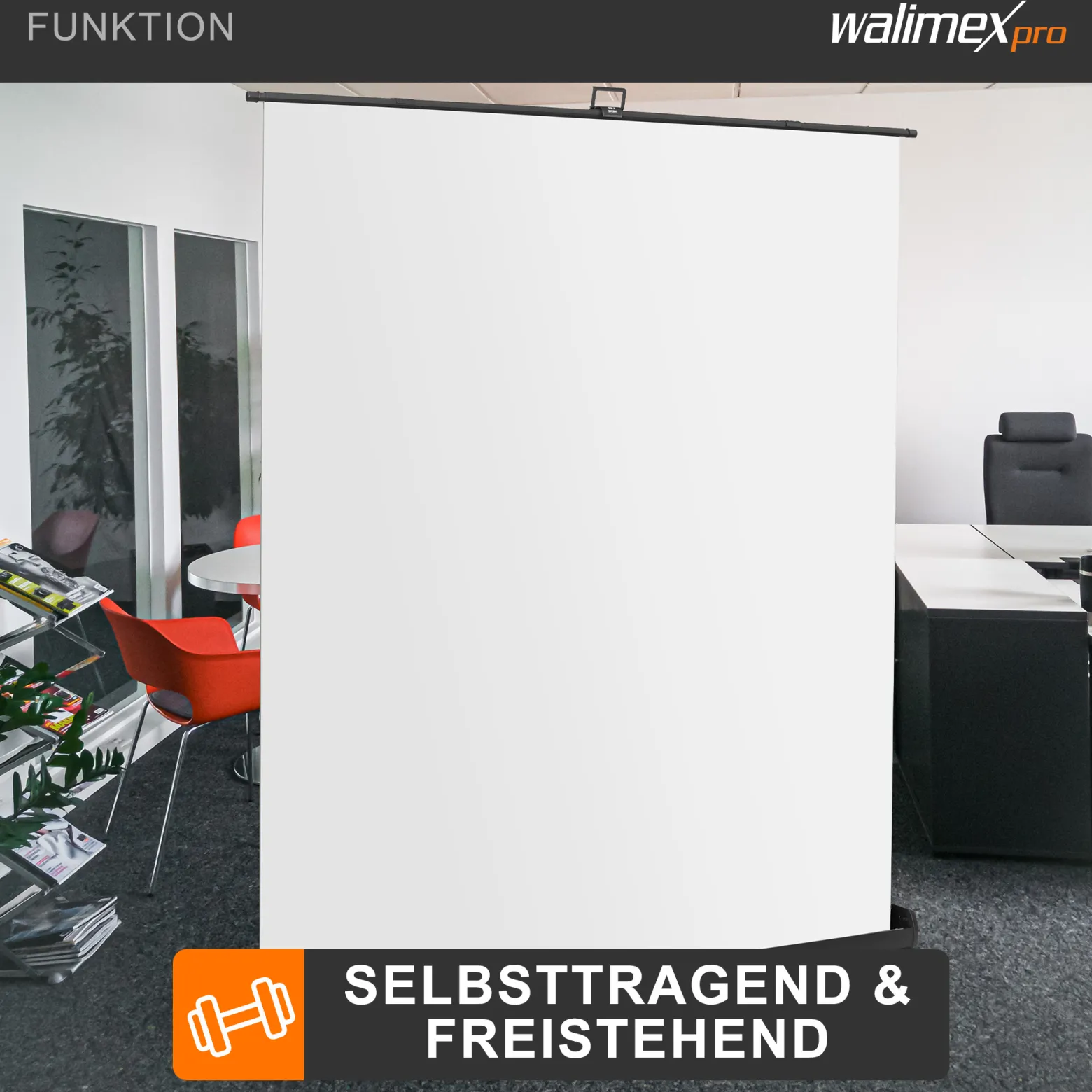 Walimex pro Roll-up Panel Hintergrund weiß 210 x 220 cm, Fotohintergrund mit Transportbox, Hintergrundsystem für Fotostudio, knitterfreie Fotoleinwand ideal für Freistellen und High-Key-Fotografie