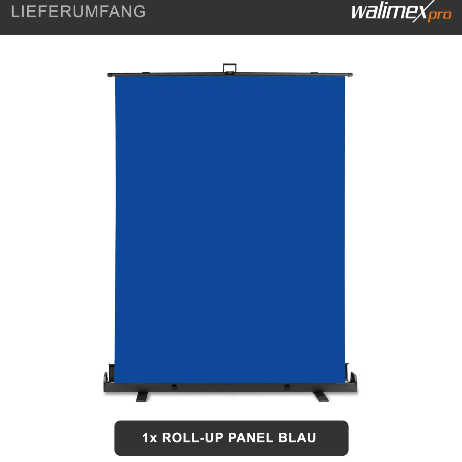 Walimex pro Roll-up Panel Hintergrund blau 155 x 200 cm, Fotohintergrund mit Transportbox, Hintergrundsystem für Fotostudio, knitterfreie Fotoleinwand ideal für Freistellen und Chromakeying