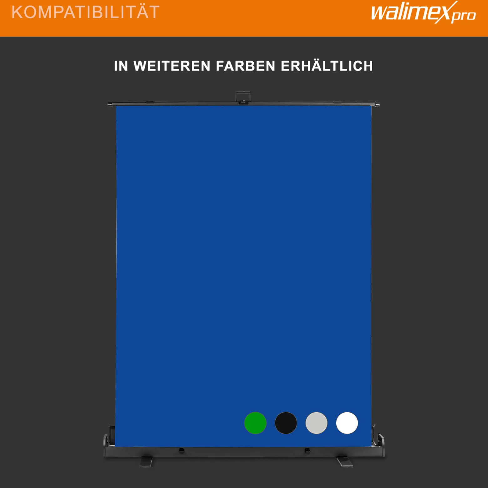 Walimex pro Roll-up Panel Hintergrund blau 155 x 200 cm, Fotohintergrund mit Transportbox, Hintergrundsystem für Fotostudio, knitterfreie Fotoleinwand ideal für Freistellen und Chromakeying