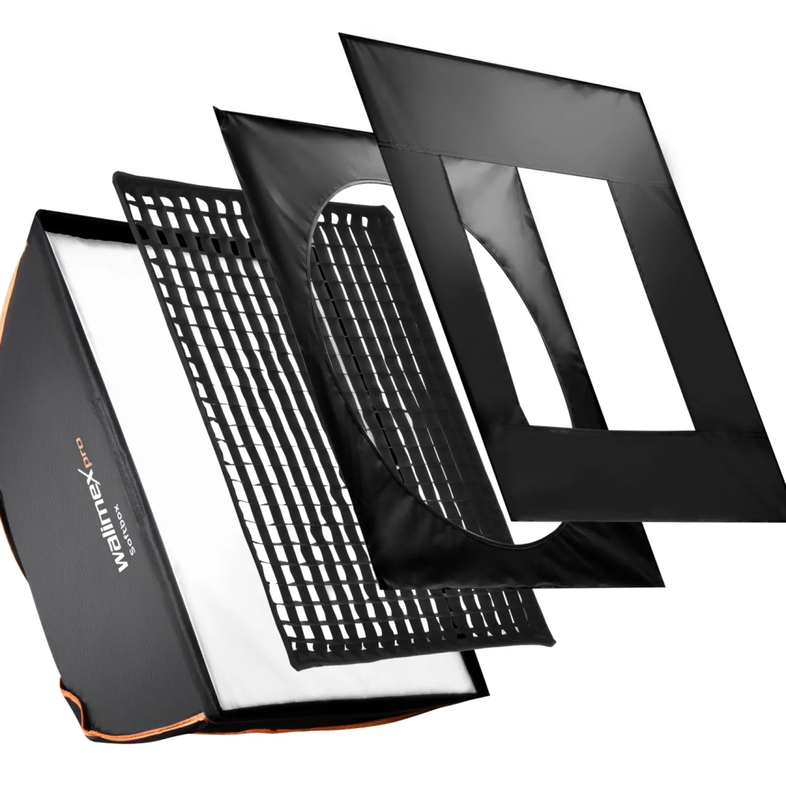 Walimex pro Softbox PLUS Orange Line 80 x 120 cm, Soft Box 360° drehbar, Lichtformer für Foto und Video, inkl. Diffusor, Masken, Grid ideal für Fotostudio