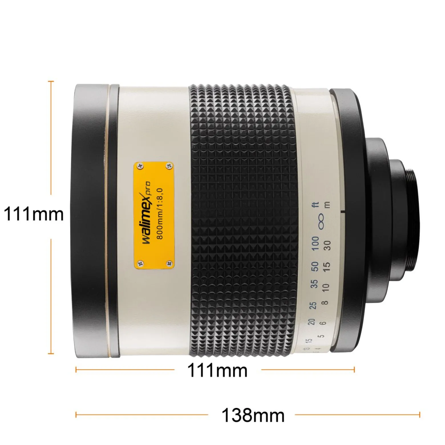 Walimex pro Spiegel Objektiv 800/8,0 DSLR kompatibel mit Nikon F – Länge 131mm – für 800mm Brennweite – Vollformat/APS-C Sensor – für Reise Natur Tiere – K-Mount T2-Adapter – 3,5m Naheinstellgrenze