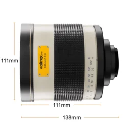 Walimex pro Spiegel Objektiv 800/8,0 DSLR kompatibel mit Nikon Z – Länge 131mm – für 800mm Brennweite – Vollformat/APS-C Sensor – für Reise Natur Tiere – K-Mount T2-Adapter – 3,5m Naheinstellgrenze
