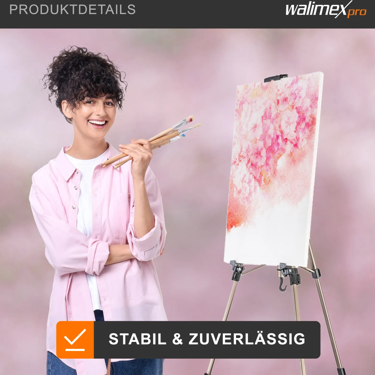 Walimex pro Staffelei M 52-155 cm, Leinwandstaffelei aus Aluminium inkl. Transporttasche, Feldstaffelei für Leinwand bis 74 cm, Leinwandstativ höhenverstellbar