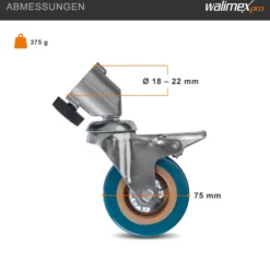 Walimex pro Stativrollen Pro 3er-Set - Stativrollen Lenkrollen Set - Metall und Alu, Ø 75 mm - mit Feststellbremse - für Stativbeine Ø 18-22mm - für Licht Lampen und Videostativ, Grau