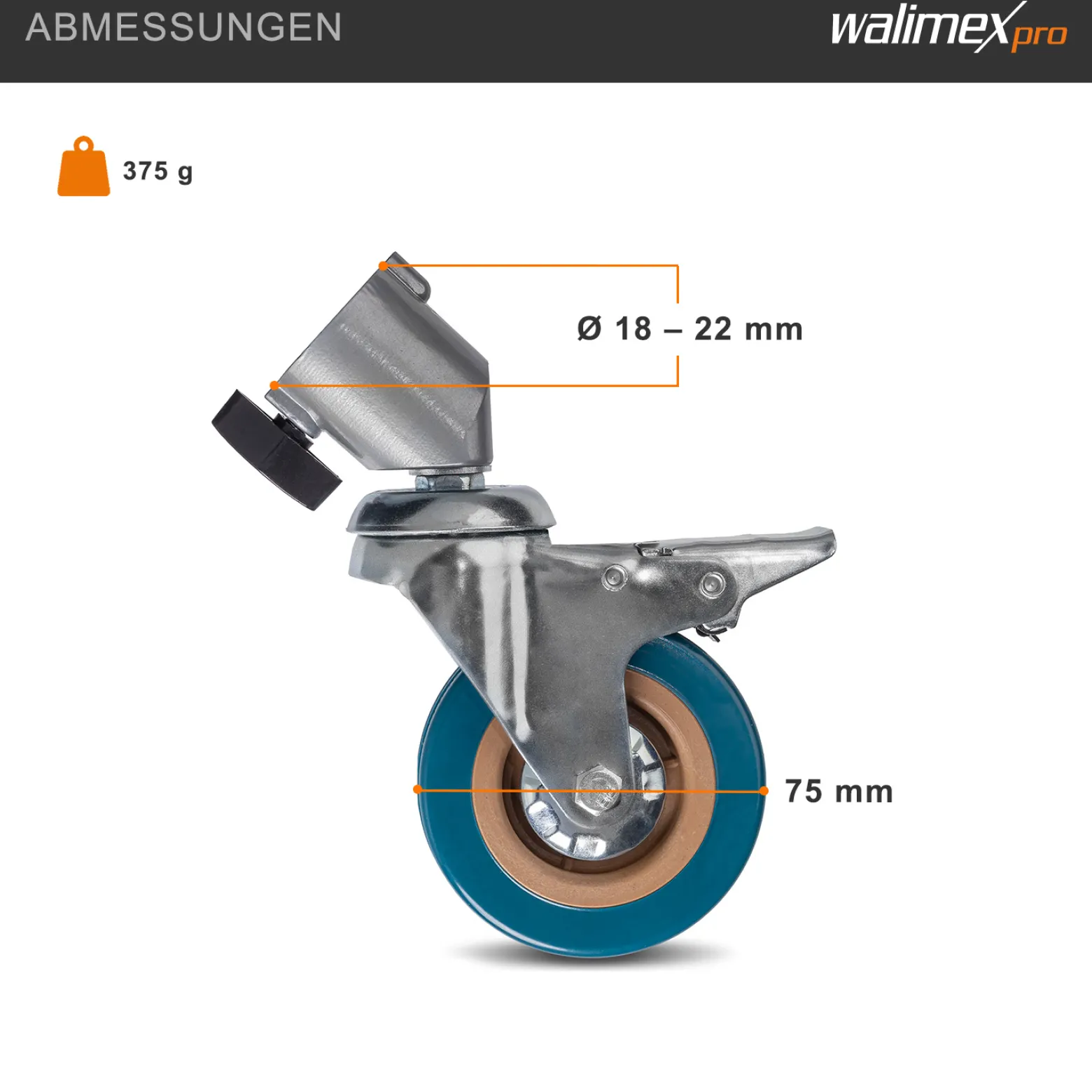 Walimex pro Stativrollen Pro 3er-Set - Stativrollen Lenkrollen Set - Metall und Alu, Ø 75 mm - mit Feststellbremse - für Stativbeine Ø 18-22mm - für Licht Lampen und Videostativ, Grau