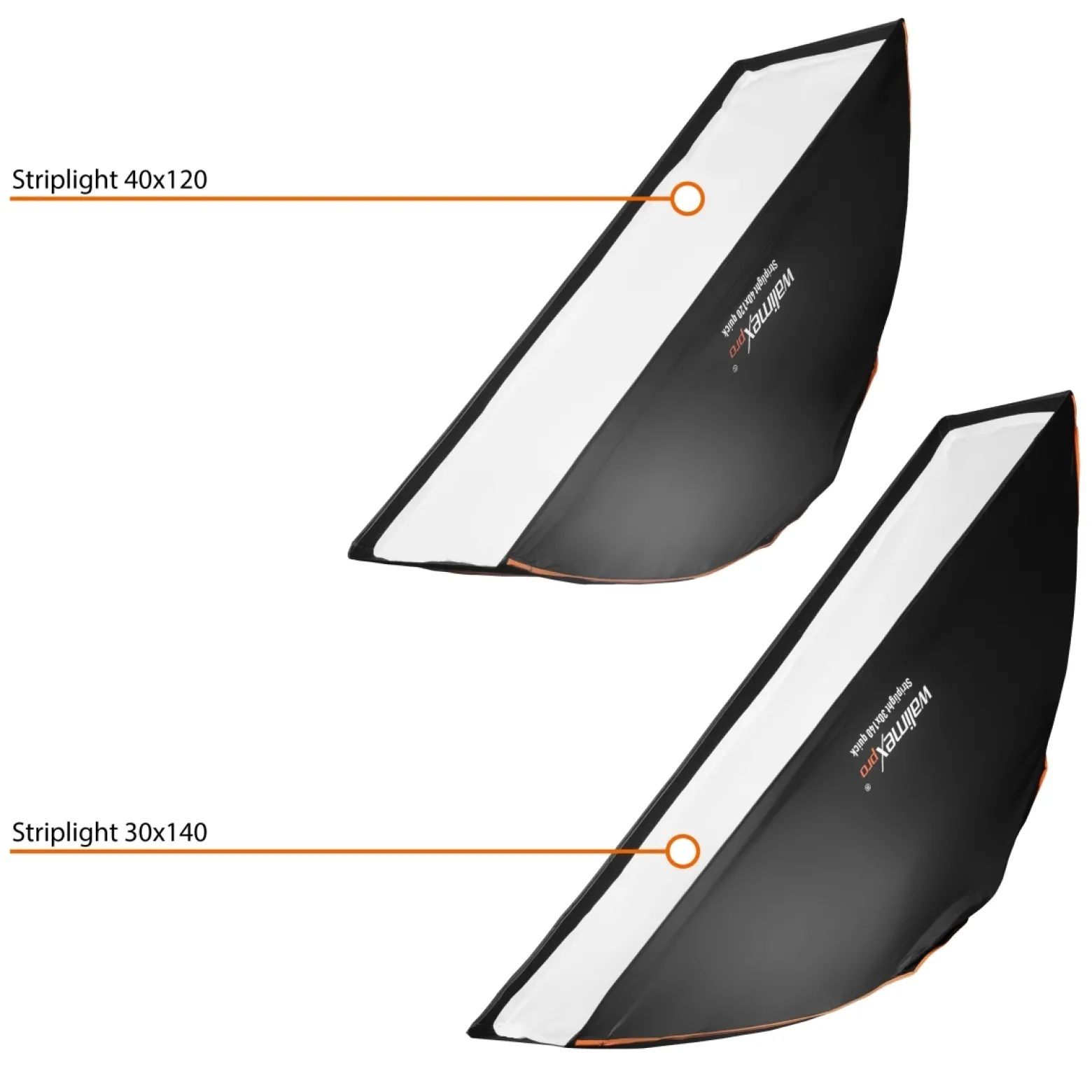 Walimex pro Studio Line Striplight Softbox – Streiflicht, 1400 x 300 x 600 mm - faltbar - mit Quick Assemble System, Grid, Innen- und Außendiffusor, Speedring - für Aufsteckblitz Studioblitz
