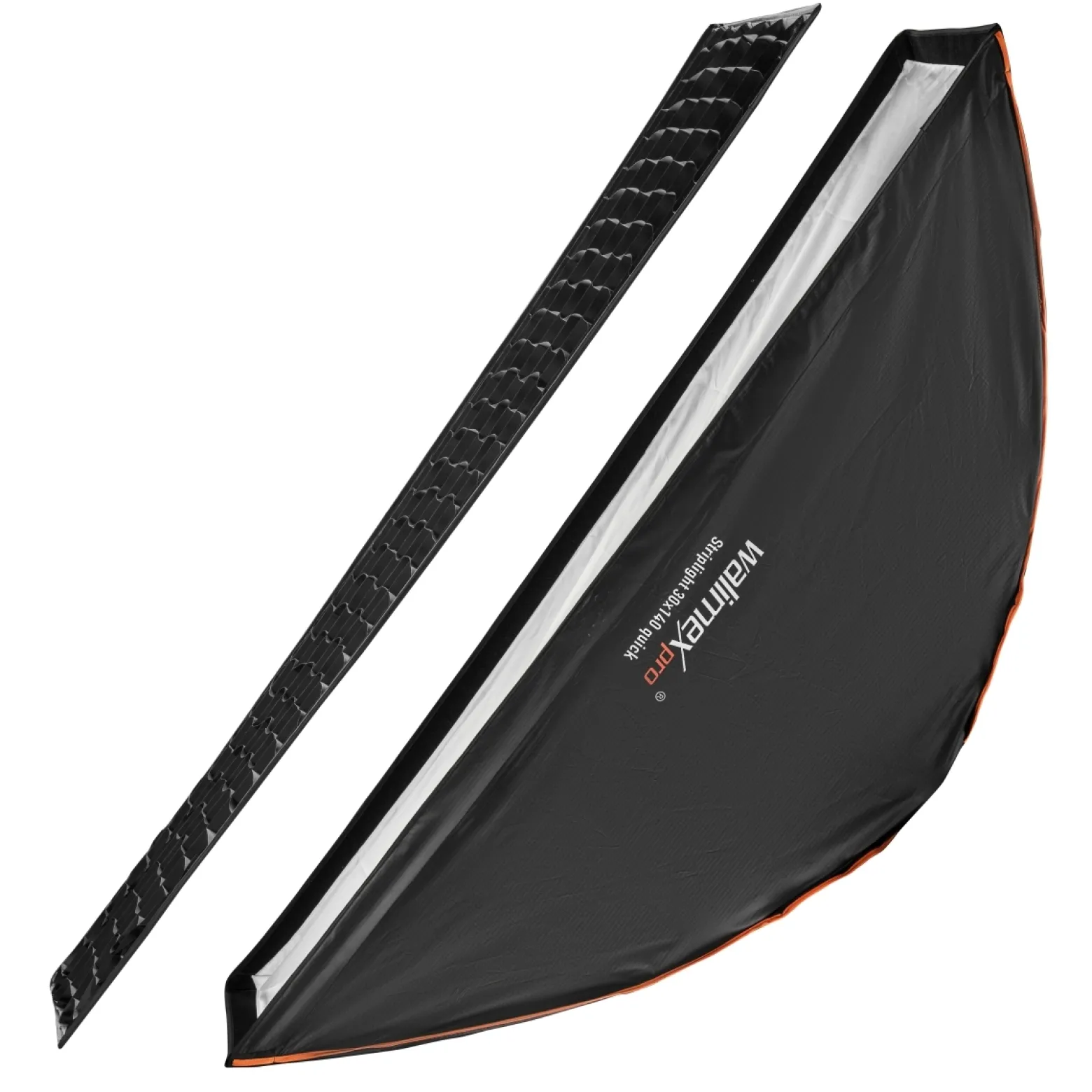 Walimex pro Studio Line Striplight Softbox – Streiflicht, 1400 x 300 x 600 mm - faltbar - mit Quick Assemble System, Grid, Innen- und Außendiffusor, Speedring - für Aufsteckblitz Studioblitz