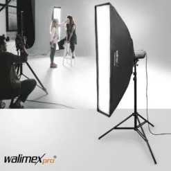 Walimex pro Studio Line Striplight Softbox – Streiflicht, 1400 x 300 x 600 mm - faltbar - mit Quick Assemble System, Grid, Innen- und Außendiffusor, Speedring - inkl. Adapters für Aurora/Bowens