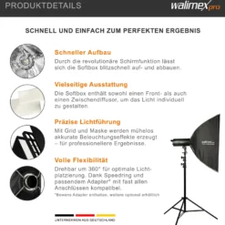 Walimex pro Studio Softbox Octagon 90cm + Profoto Adapter 15,2cm, 360°, einfacher Aufbau, inkl. Grid, Maske, Bowens Adapter und Transporttasche, ideal für Porträts und Beauty-Aufnahmen