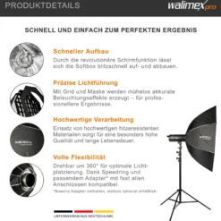 Walimex pro Studio Softbox Octagon 120cm + Softboxadapter für Hensel Expert, um 360° drehbar, inkl. Grid, Maske, Bowens Adapter und Transporttasche, ideal für Porträts und Beauty-Aufnahmen