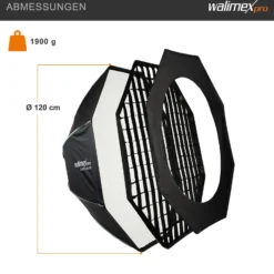 Walimex pro Studio Softbox Octagon 120cm + Elinchrom Adapter 15,2cm, 360°, einfacher Aufbau, inkl. Grid, Maske, Bowens Adapter und Transporttasche, ideal für Porträts und Beauty-Aufnahmen