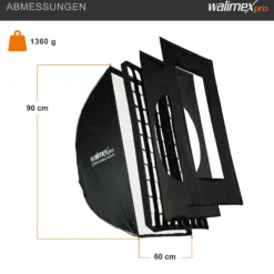 Walimex pro Studio Softbox 60x90cm + Hensel EH Adapter, 360°, Schirmfunktion, inkl. Grid, Masken, Bowens Adapter und Transporttasche, ideal für Produkt- und Peoplefotografie