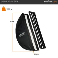 Walimex pro Studio Striplight Softbox 22 x 90 cm, Lichtformer um 360° drehbar, einfacher Aufbau dank Schirmfunktion, inkl. Grid, Maske, Bowens Adapter u. Tasche, ideal für Produkt- u. Peoplefotografie