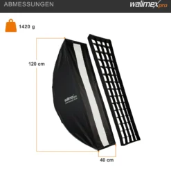 Walimex pro Studio Striplight Softbox 40 x 120 cm + Elinchrom Adapter 15,2 cm, Soft Box inkl. Diffusor, Lichtformer 360°, faltbar, schneller Aufbau, Bowens-Adapter für Studioblitz oder Studioleuchte