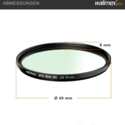 Walimex pro UV-Filter Slim MC 49mm - Schutz vor UV-Strahlen und Verschmutzung, Hochwertige Mehrschichtvergütung, mit äußerst dünner, gering auftragender Metallfassung, Inkl. Schutzhülle