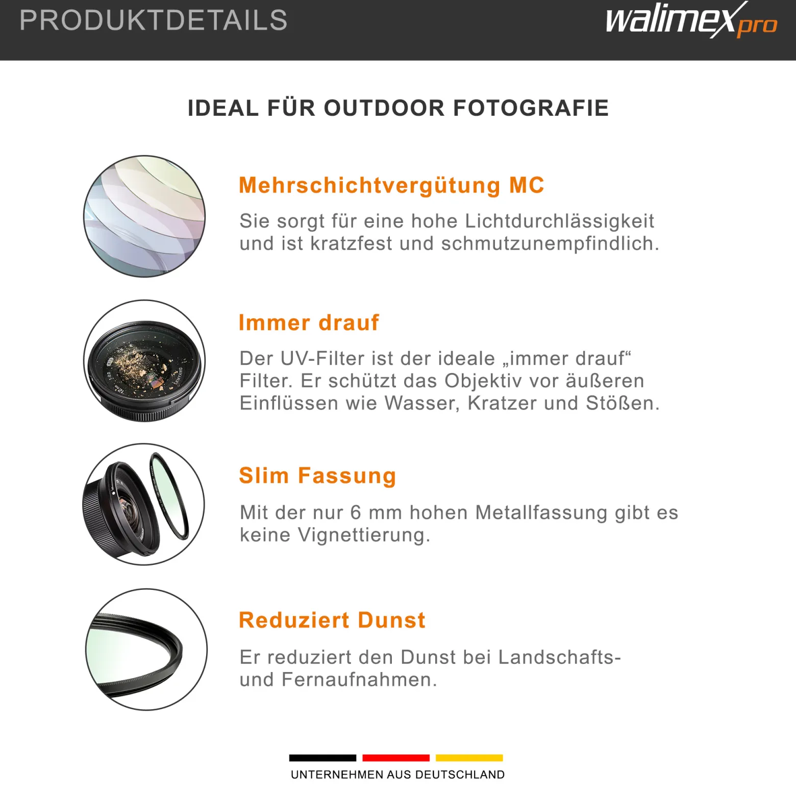 Walimex pro UV-Filter Slim MC 77mm - Schutz vor UV-Strahlen und Verschmutzung, Hochwertige Mehrschichtvergütung, mit äußerst dünner, gering auftragender Metallfassung, Inkl. Schutzhülle