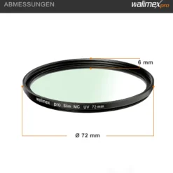 Walimex pro UV-Filter Slim MC 72mm - Schutz vor UV-Strahlen und Verschmutzung, Hochwertige Mehrschichtvergütung, mit äußerst dünner, gering auftragender Metallfassung, Inkl. Schutzhülle