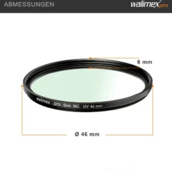 Walimex pro UV-Filter Slim MC 46mm - Schutz vor UV-Strahlen und Verschmutzung, Hochwertige Mehrschichtvergütung, mit äußerst dünner, gering auftragender Metallfassung, Inkl. Schutzhülle