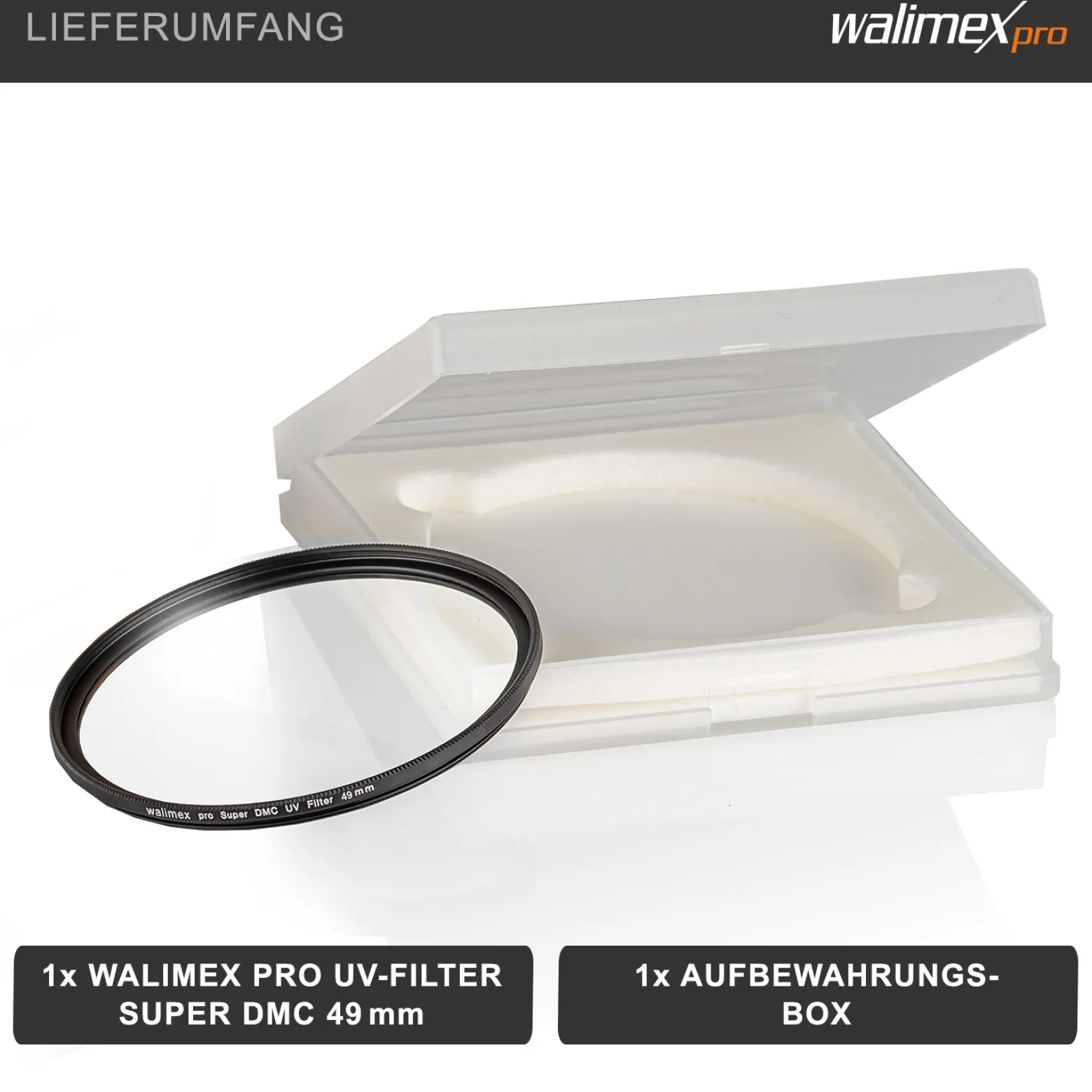 Walimex pro UV-Filter Slim Super DMC 49mm - besonders hochwertiger UV Filter Objektivfilter, Slim – nur 2,5 mm,16x Super DMC Vergütung, für Objektivschutz und brilliante Farben, mit Box