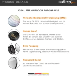 Walimex pro UV-Filter Slim Super DMC 49mm - besonders hochwertiger UV Filter Objektivfilter, Slim – nur 2,5 mm,16x Super DMC Vergütung, für Objektivschutz und brilliante Farben, mit Box