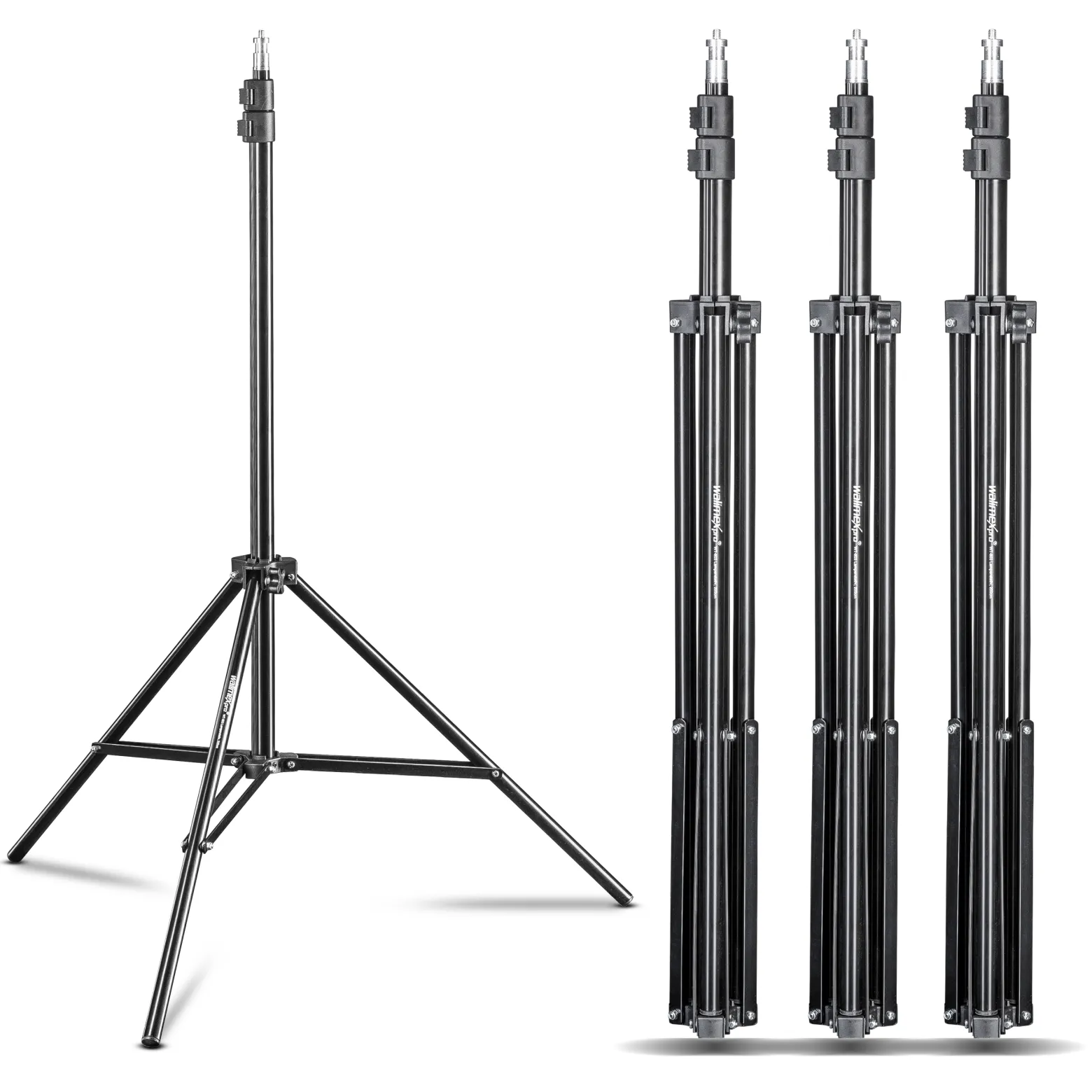 Walimex pro WT-803 Lampenstativ 4er-Set höhenverstellbar bis 208 cm, Lichtstativ aus Aluminium mit Tasche + Adapter, Studiostativ max. Traglast 3,5 kg, Blitzstativ für Studio und Mobil