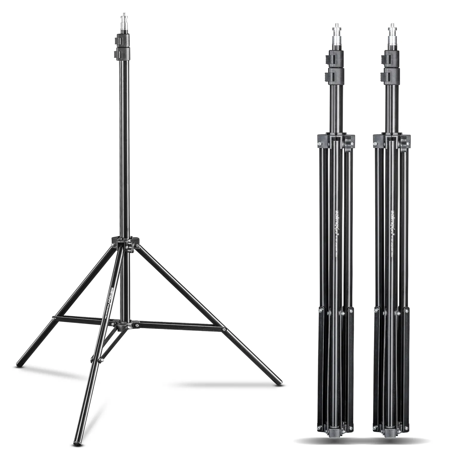 Walimex pro WT-803 Lampenstativ 3er-Set höhenverstellbar bis 208 cm, Lichtstativ aus Aluminium mit Tasche + Adapter, Studiostativ max. Traglast 3,5 kg, Blitzstativ für Studio und Mobil