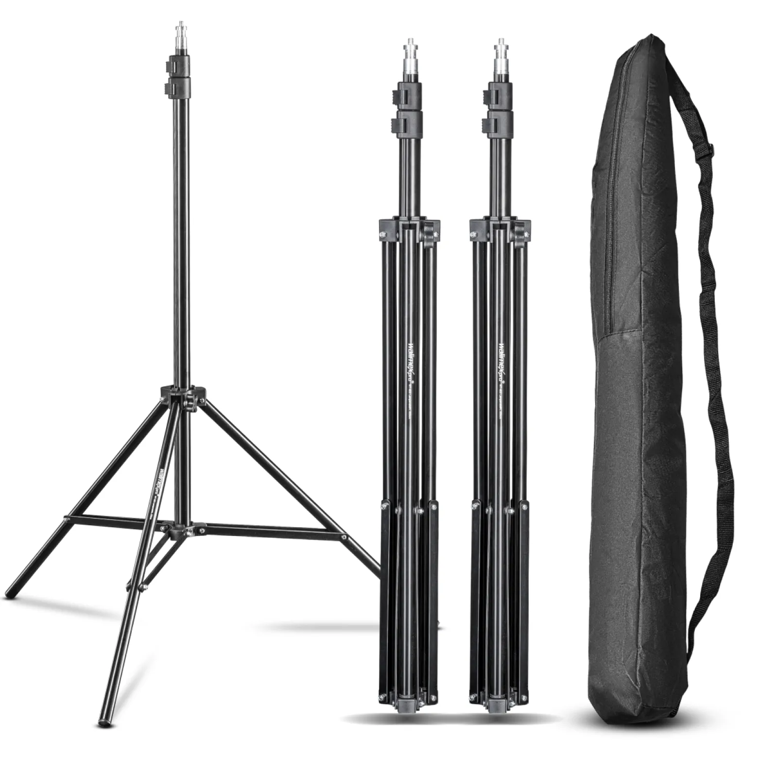 Walimex pro WT-803 Lampenstativ 3er-Set höhenverstellbar bis 208 cm, Lichtstativ aus Aluminium mit Tasche + Adapter, Studiostativ max. Traglast 3,5 kg, Blitzstativ für Studio und Mobil