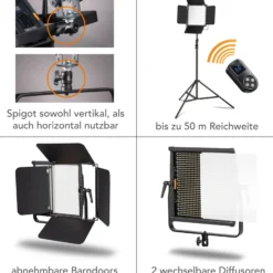Walimex pro 3x LED Niova 100-F Pro 100 W Bi-Color Flächenleuchte mit 3x Lampenstativ, dimmbare Videoleuchte, Studioleuchte mit weichem Licht, Fotolicht mit Fernbedienung