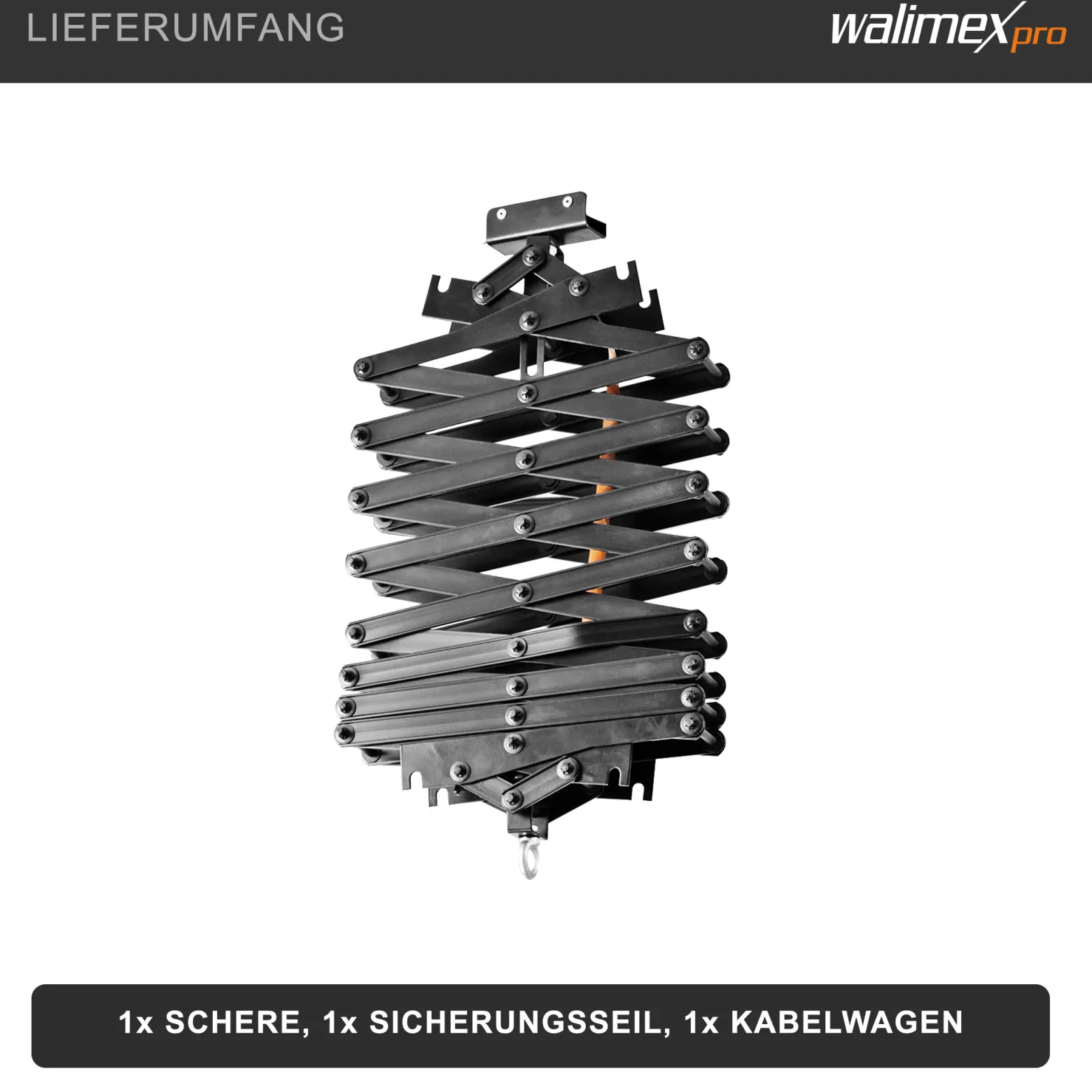 Walimex Schere für Deckenschienensystem - 300 x 100 x 400 mm - stufenlos ausziehbar ca. 30-200 cm - Last max. 6000 g - für Schienen System für Lampen Lichtquellen Kameras Studio Equipment