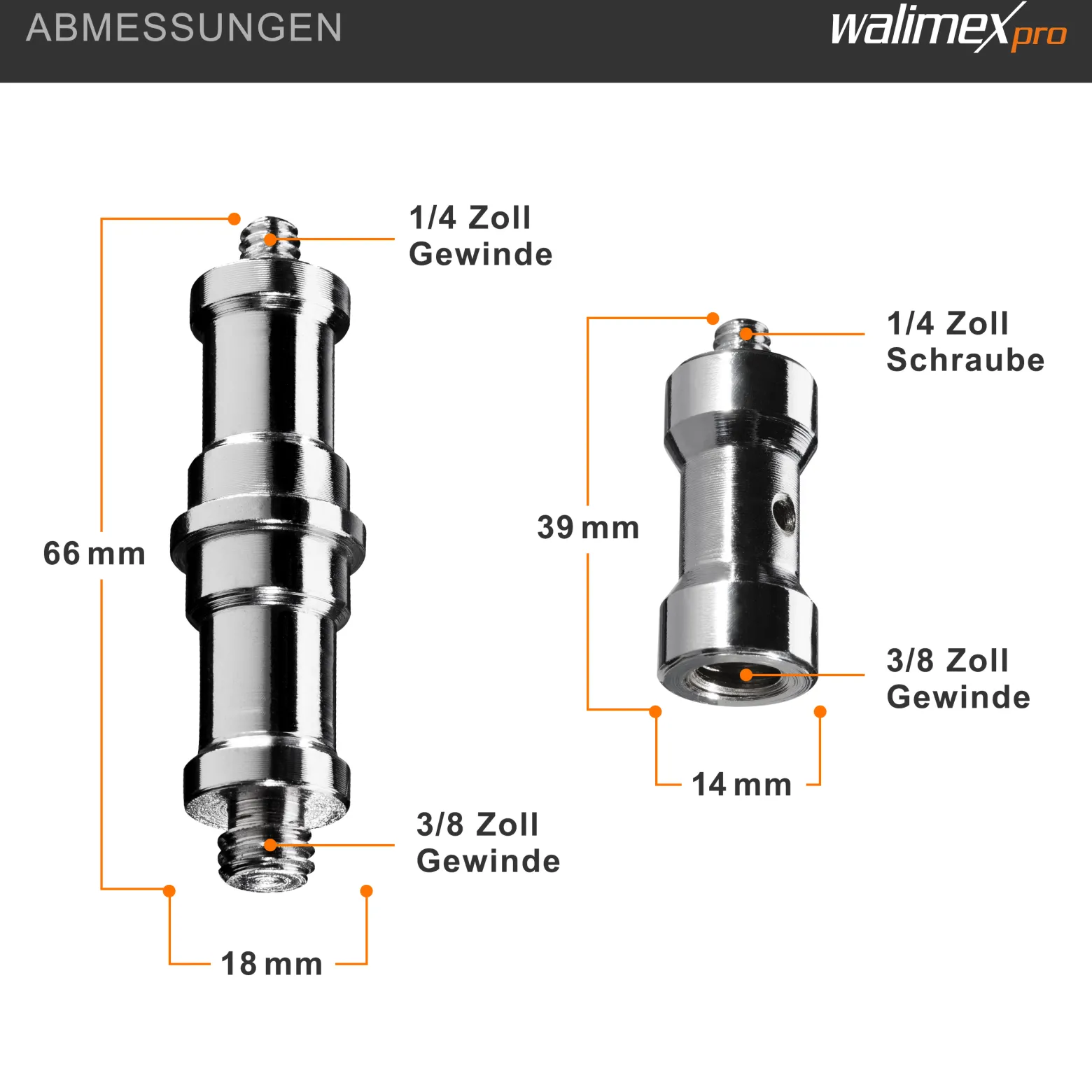 Walimex Set 2x Spigot Gewinde Adapter 3/8 Zoll bis 1/4 Zoll und 2x Spigot Gewinde Adapter 3/8 Zoll auf 1/4 Zoll– Gewindeadapter für Kamera Zubehör und Stativ – Fotostudio Fotoshootings Fotografie