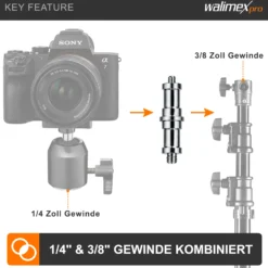 Walimex Set 3x Spigot Gewinde Adapter 3/8 Zoll und 1/4 Zoll – Gewindeadapter für Kamera Zubehör und Stativ – Fotostudio Fotoshootings Fotografie