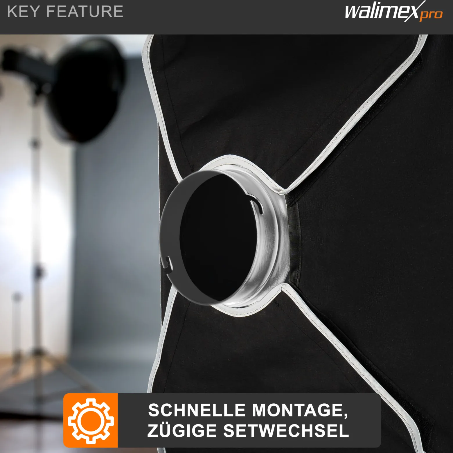 Walimex Softboxadapter für Octagon Striplight - 152 x 152 x 30 mm - aus Metall - Lichtformer-Adapter für Softboxen Striplight - kompatibel mit Elinchrom Blitzsystemen